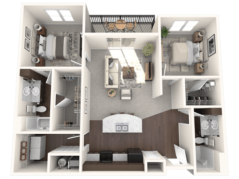 Floor plan for 2 beds, 2 baths, 1009 sqft